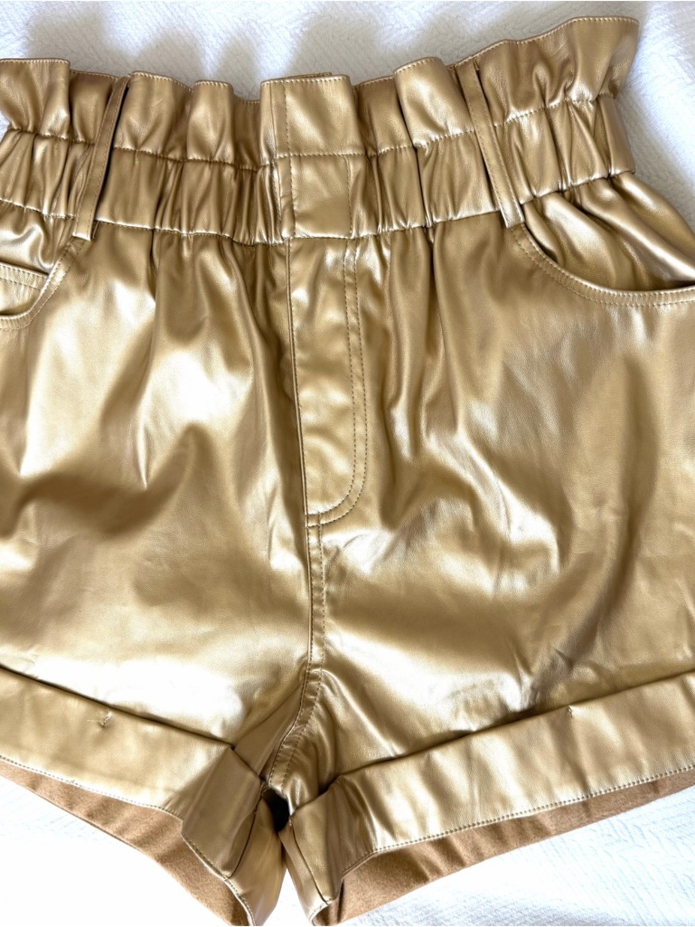 Fantastic Fawn Metallic Gold Faux Leather Shorts - Picture 2 of 4